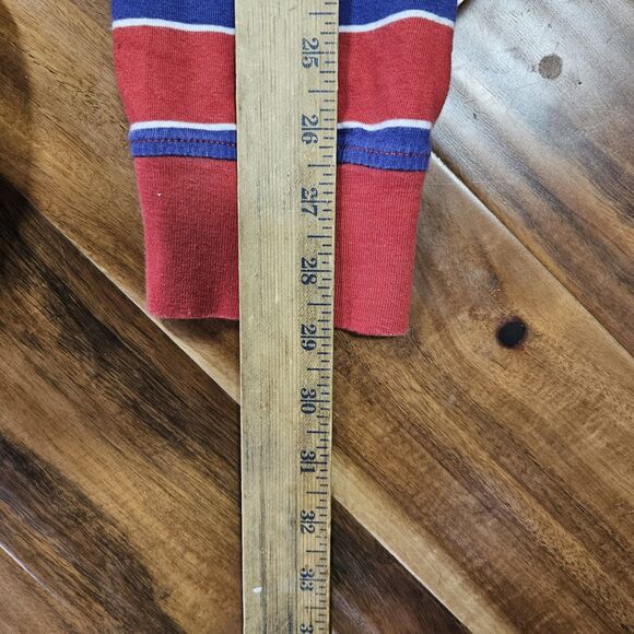 VINTAGE Guess T Shirt Men Sz M Blue Red Striped Embroidered Logo Casual 00s Y2K - Picture 6 of 7